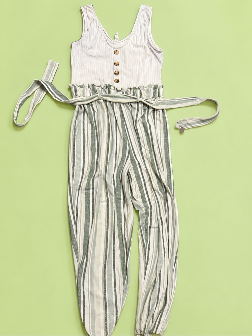 Derek Heart Green and White Striped Jumpsuit